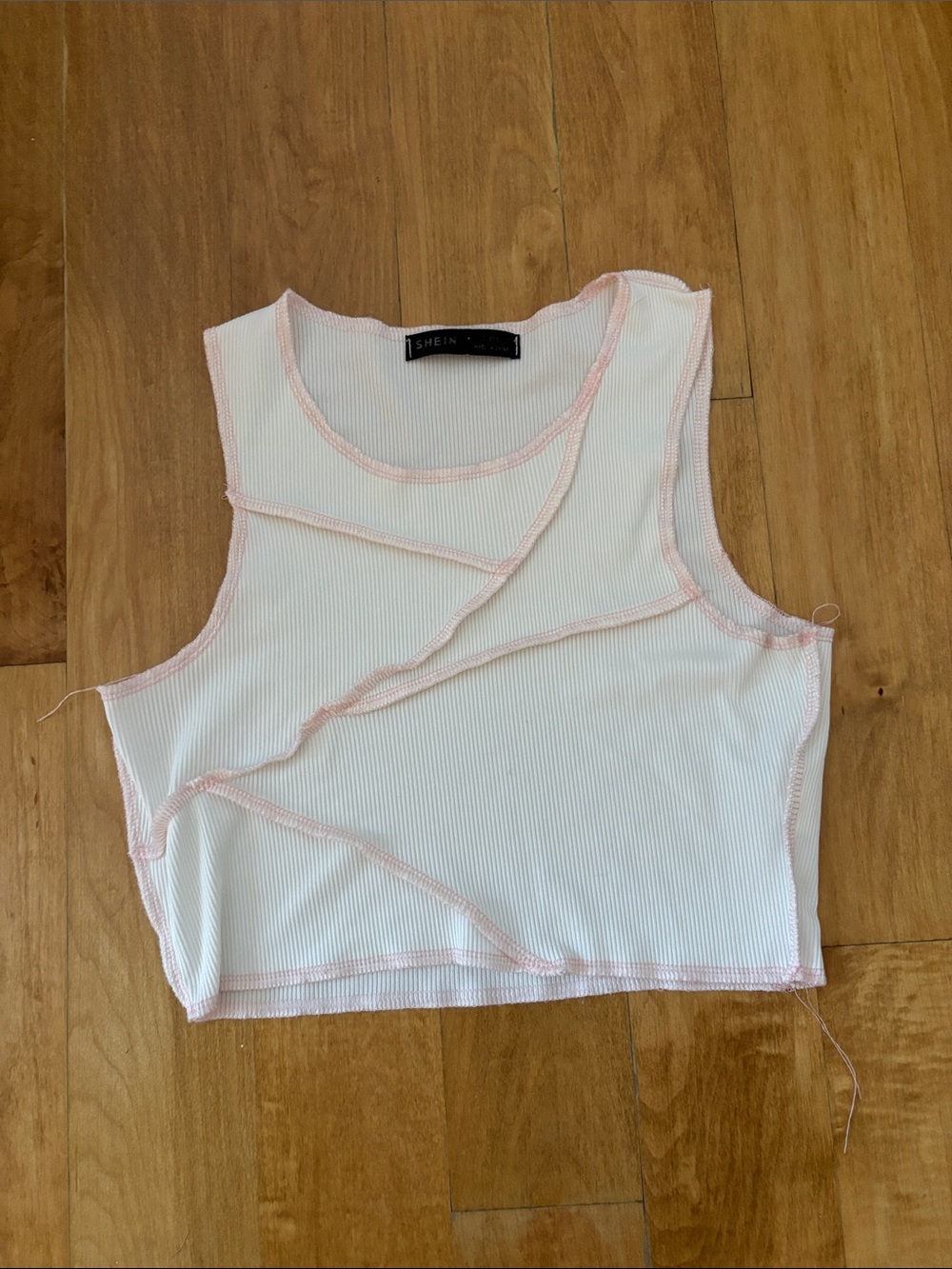 SHEIN White Ribbed Crop Tank with Pink Trim